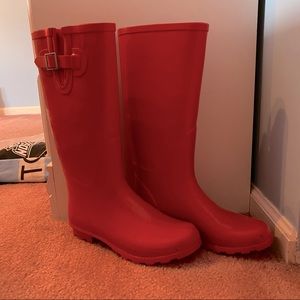 bright red rainboots
